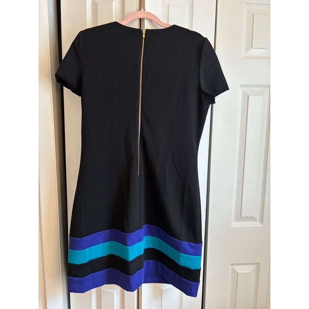 Calvin Klein Dress Size 12 Black Colorblock Blue Career Work Sheath Gold Zip - Picture 5 of 5